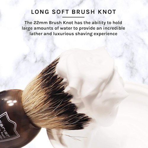 Parker 100% Silvertip Badger Shaving Brush – Faux Horn Handle, Long Loft 22 mm Knot, Chrome Base + Resin Stand – Rich Lather, Sensitive Skin Friendly