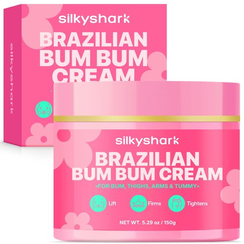 SilkyShark Bum Bum Cream (150ml / 5.07 fl oz), Moisturizing Body Cream with Collagen, Caffeine & Botanical Extracts, Bumbum Cream for Smoother-Looking Skin & All Skin Types