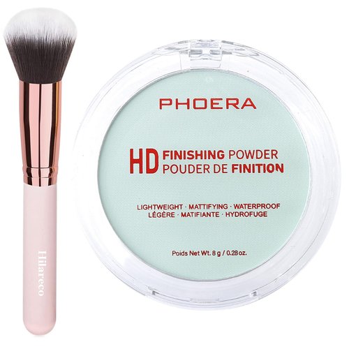PHOERA Foundation Pressed Face Powder - Silky Soft Focus Setting Powder for Shine-Free Skin | 0.28 Oz (003 Mint Green)
