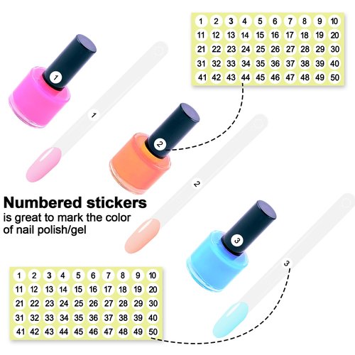 SIUSIO 250 Pcs Oval Nail Swatch Sticks with Metal Split Ring and Numbered Tips - Clear Fan-shaped Color Display for Nail Art Polish Practice