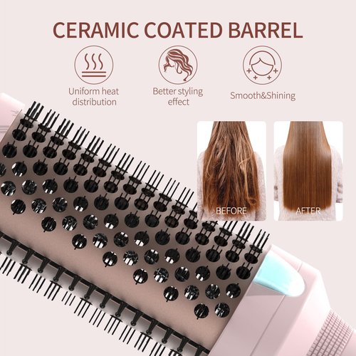 K&K Thermal Brush Heated Round Brush - Blowout Look Volumizer with 1.7 inch Heated Round for Hair Styler Tool Hair Straightener and Curler 2 in 1 Dual Voltage Temperture Contronal (Pink, 1.7 Inch)