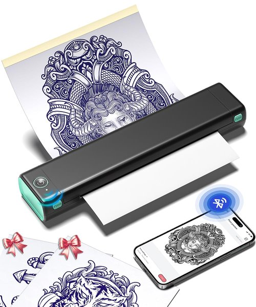 Phomemo Tattoo Stencil Printer, M08F Wireless Thermal Tattoo Printer with 10pcs Transfer Paper, Compatible with Phone/Tablet/PC, Tattoo Supplies for Tattoo Artist & Beginner, Black & Green