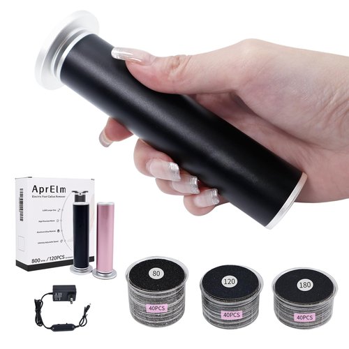 AprElm 4.8IN Longer Electric Foot Callus Remover with 120pcs Sandpaper Discs, Professional Aluminum Callus Remover for Feet, Stepless Speed Control Pedicure Tools for Dead Skin (Black-pro)