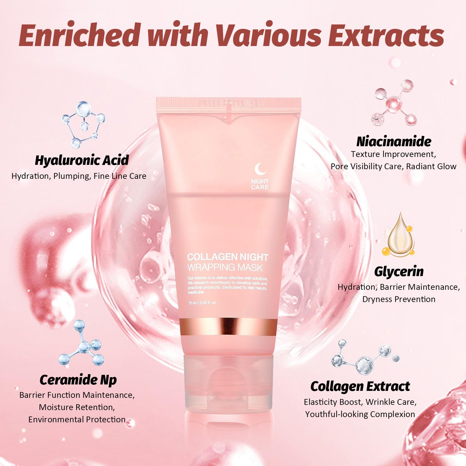 YOTOCK Collagen Night Wrapping Peel Off Mask with Brush, Overnight Mask Hydrates and Skin Elasticity, Reduces Sagging and Wrinkles, Hydrating Face Mask is the Ideal Gifts for Women and Teen Girls!