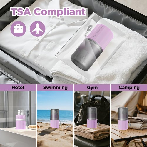 TechoEcho 4 in 1 Travel Toiletry Containers,TSA Approved Refillable Travel Size Toiletries Bottles Set with Suction Cup for Smooth Walls - for Shampoo,Conditioner,Body Wash,Lotion.(Pink)