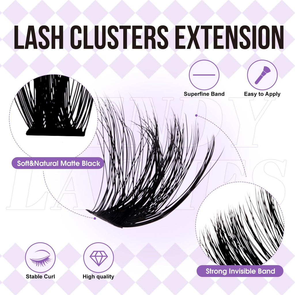 WENDY LASHES 3D-Effect Lash Clusters 100D+200D Eyelash Extensions 119PCS Wispy Lash Cluster 12-16mm Fluffy Eyelashes Cluster D-Curl Individual Lashes DIY Cluster
