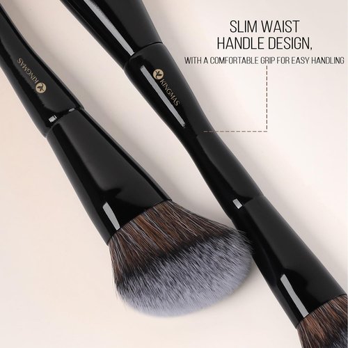 KINGMAS Dual-Ended Foundation & Bronzer Duo Brush - Angled & Round Top for Flawless Blending (Black)