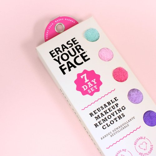ERASE YOUR FACE Reusable Makeup Remover Cloths - Microfiber Face Towels to Cleanse & Remove Makeup - Water Activated for Sensitive Skin - Multi-Bright (Mini, 7 Count)