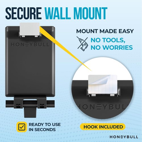 HONEYBULL Fogless Shower Mirror for Shaving – Anti Fog Mirror for Shower with Water Tank, Adhesive Hook Mount, Bonus Razor Holder & Squeegee – for Men and Women, Small Bathroom Accessory (Black)