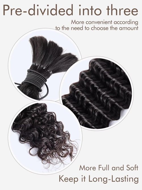 Human Braiding Hair 1 Bundle 50g 24 Inch Deep Water Wave Bulk Human Hair for Braiding No Weft 12A Brazilian Virgin Curly Human Hair Extensions for Boho Braids Wet and Wavy Human Hair Braiding Hair