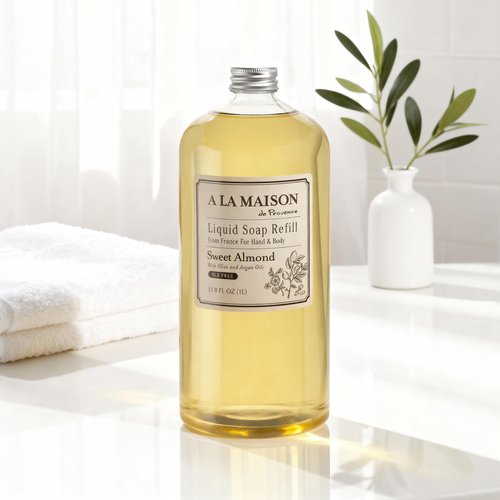 A LA MAISON Sweet Almond Natural Hand Wash Made with Essential Oils - Biodegradable, Plant-Based, Vegan, Cruelty-Free (33.8 Fl Oz Refill, 1 Pack)
