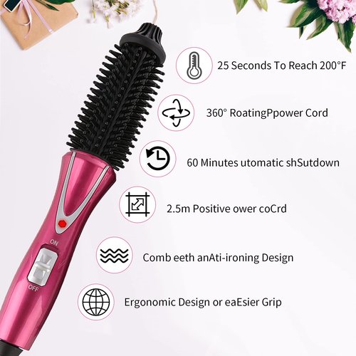 Electric Professional Anti-Scald Curling Brush with Instant Heat Up for All Hair Types (US Plug, 110-240V)