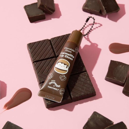 TONYMOLY Carmelita’s Chocolate Glaze Lip Balm Keychain - Hydrating Sheer Brown Gloss with Cocoa & Shea Butter, 11ml