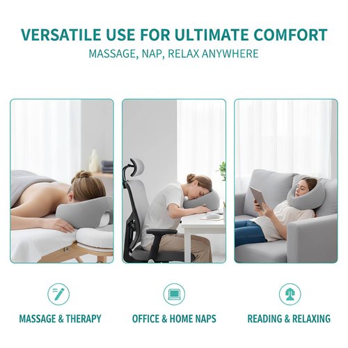 Flaskars Face Down Pillow with Breathable Fabric for Massage Table, Memory Foam Stomach Sleeping Cushion, Massage Face Cradle Headrest for Spa, Eye Surgery Recovery and Relaxation (Gray)