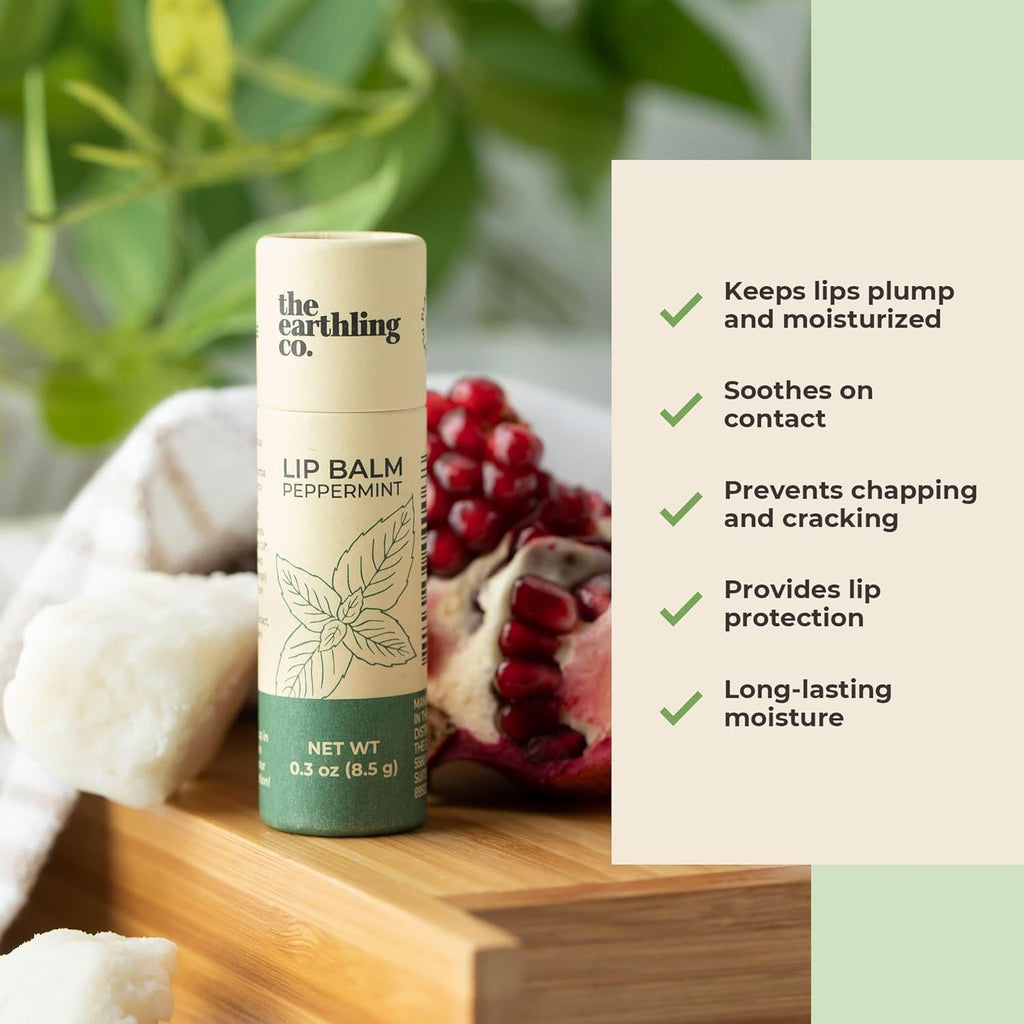 The Earthling Co. Lip Balm - Organic Mint Lip Care | Non-Tinted, Bee-Free Moisturizer (0.33 oz)