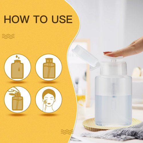 owlyee 5.3oz Nail Polish Remover Bottle, Push Down Pump Alcohol Dispenser, Empty Makeup Acetone Containers (3PCS, Clear)