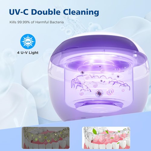Aotuda 45kHz Retainer Cleaner Machine, 200ML Ultrasonic Dental Cleaning Pod with 4 Modes, Digital Timer, Mouth Guard Cleaner for Denture, Aligner, Braces, Toothbrush, Jewelry and More (White)