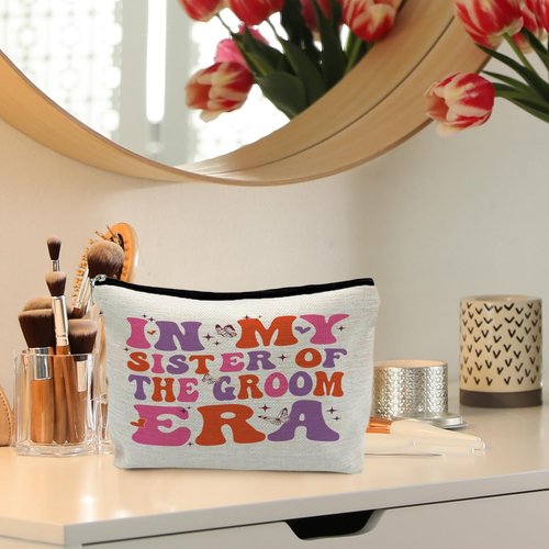 RYYCDOI Sister In Law Gifts, In My Sister of the Groom Era Makeup Bag, Big Sister Gift, Sister in Law Wedding Gifts, Best Sister in Law Gifts, Big Sister Cosmetic Bag Toiletry Bag