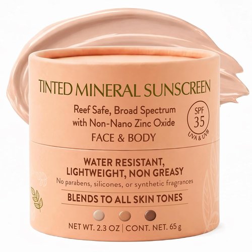 NATÚ BOTANICALS Tinted Mineral Sunscreen SPF 35 - Lightweight Zinc Oxide Lotion for Sensitive Skin - Broad-Spectrum Protection