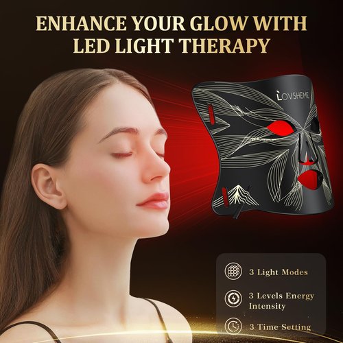 Lovsheme Red Light Therapy for Face, LED Face Mask Light Therapy, Red Light Therapy Mask for Acne, Wrinkles and Skin Rejuvenation, 320 LEDs, 3 Modes, 10-Min Auto Off, Eye Protection Included