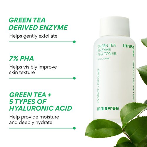 innisfree Green Tea Enzyme PHA Toner with Hyaluronic Acid, Hydrating Korean Exfoliating Essence for Smooth, Glowing Skin