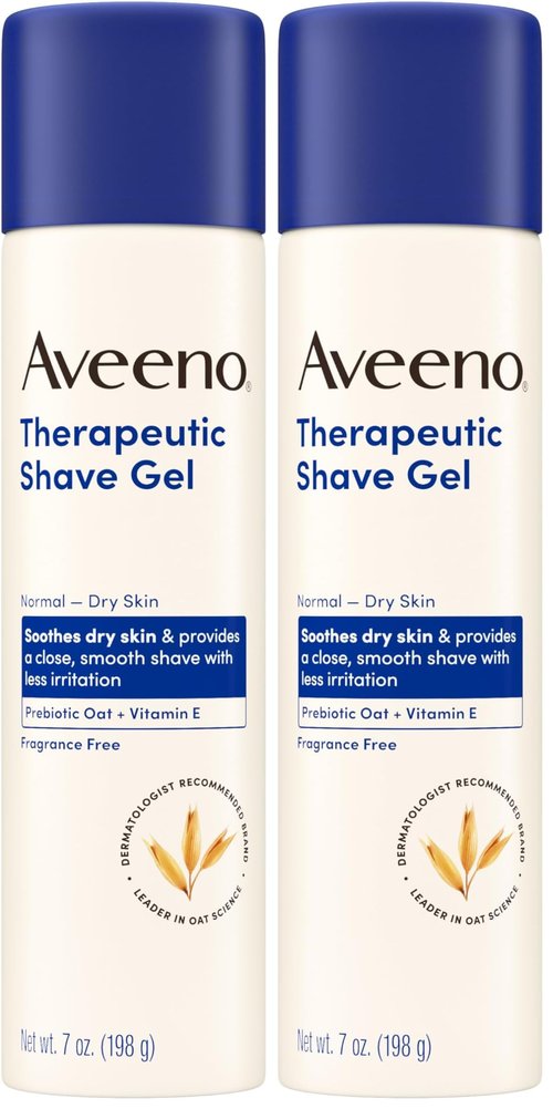 Aveeno Therapeutic Shave Gel with Oat and Vitamin E to Help Prevent Razor Bumps, Soothes Dry Skin and Provides a Close, Smooth Shave with Less Irritation, Fragrance-Free, 7 oz (Pack of 2)