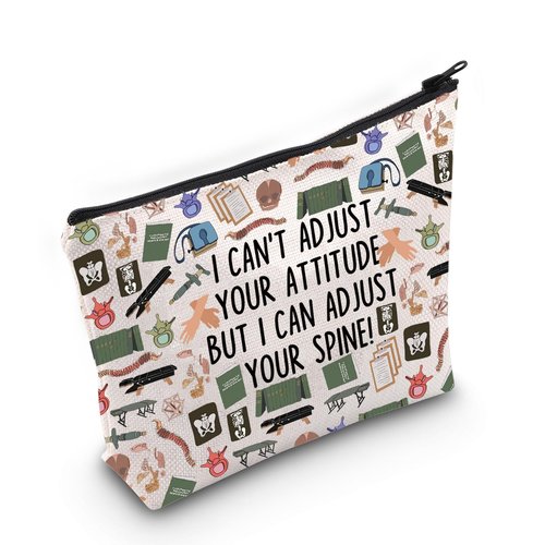 LEVLO Chiropractor Cosmetic Bag Massage Therapist Gift I Can't Adjust Your Attitude But I Can Adjust Your Spine Zipper Pouch Bag(I CAN'T ADJUSTBag)