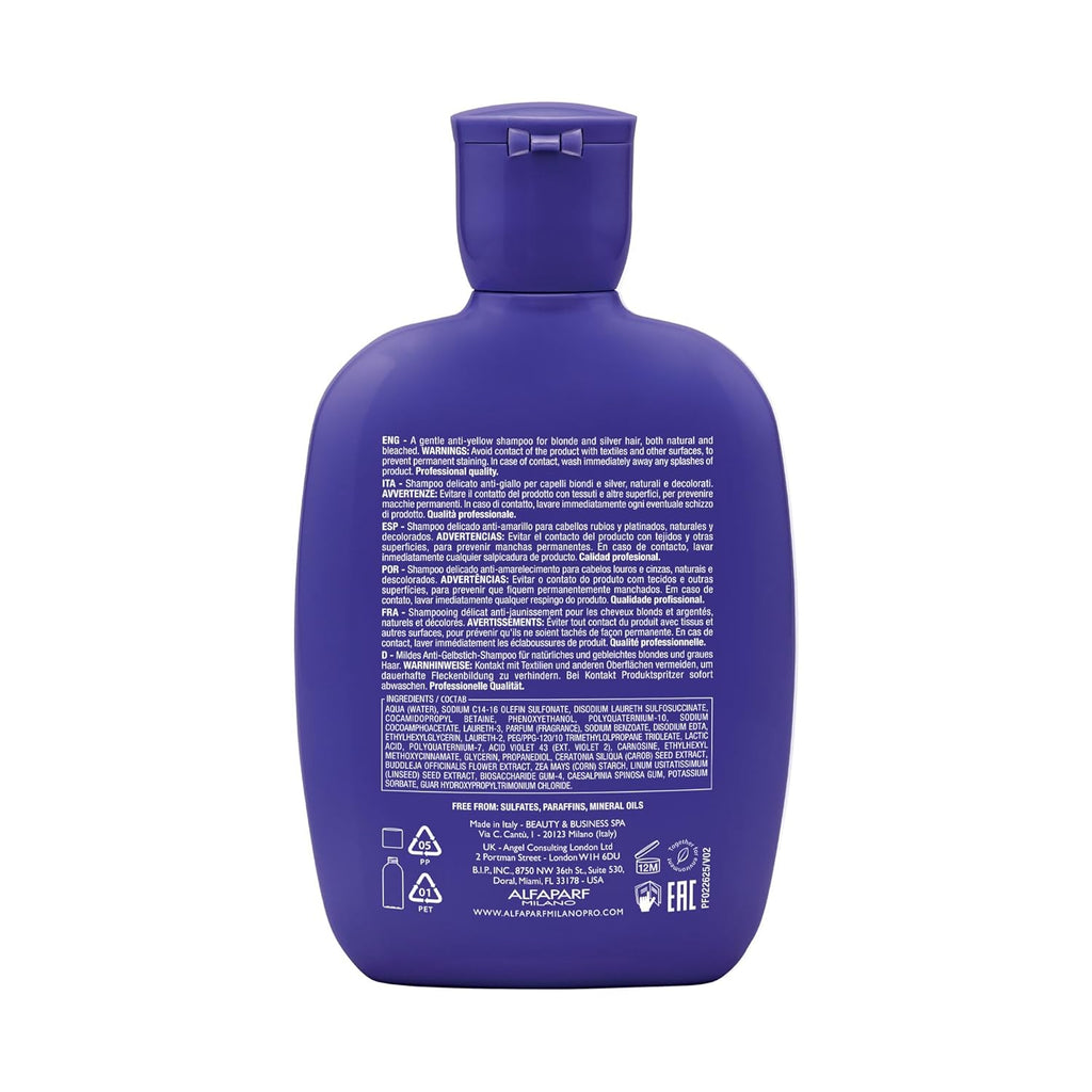ALFAPARF MILANO Purple Shampoo - Neutralizes Brassy Tones for Blonde & Silver Hair - Hydrating & Strengthening Formula