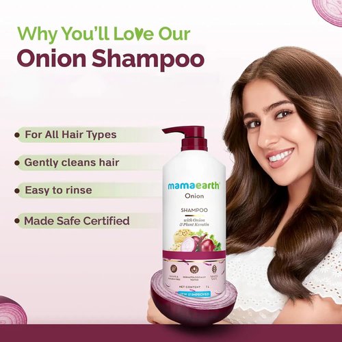 MAMAEARTH Onion Shampoo - Nourishing Formula with Onion & Plant Keratin | 33.81 Fl Oz (1L)