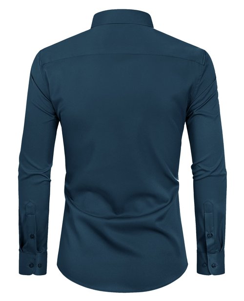 Alimens & Gentle Men's Light Navy Dress Shirt Slim Fit Long Sleeve Stain Shield Button Down Shirts Office Cruise L