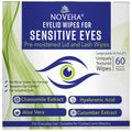 NOVEHA Eyelid Wipes - For Delicate Lashes and Eyelids - With Hyaluronic Acid, Chamomile, and Aloe Vera - Individually Wrapped Pre-moistened Pads (60 Wipes)