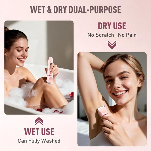 Skiennix Bikini Trimmer for Women - 3-in-1 Waterproof Electric Razor with LED Display | Pink
