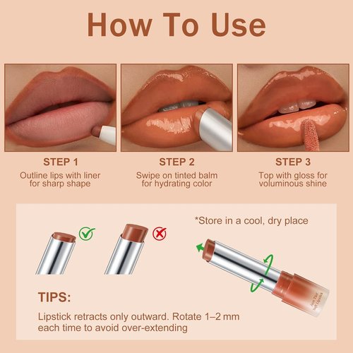 Skiennix 3PCS Lip Combo Set - Matte Lip Liner, Hydrating Tint Lipstick & Shine Gloss | Long-Lasting Plumping Kit