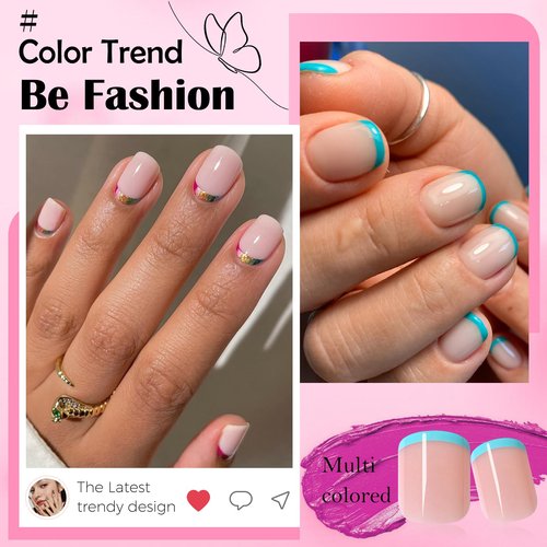 576pc XS Round Square Press on Nails Short Fake Nail with Glue Tabs, Extra Short Acrylic Press-on Nail Square Glue on Nails Press ons Nail French Tips False Nails Women Artificial Fingernails