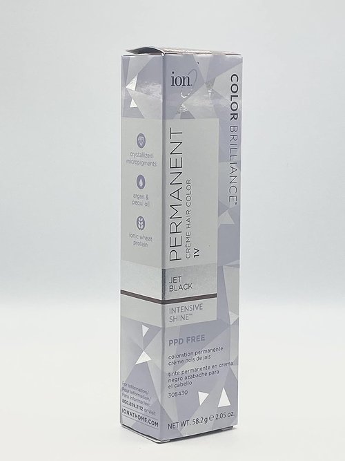 Ion Permanent Creme Hair Color - Jet Black 1V | Vegan, Cruelty-Free, 100% Gray Coverage, 2.05 oz