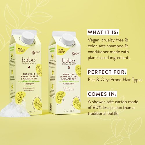 Babo Botanicals Purifying Lemon Tea Tree & Grapefruit Shampoo | Bundle with Conditioner for Oily Hair - Adds Body & Shine