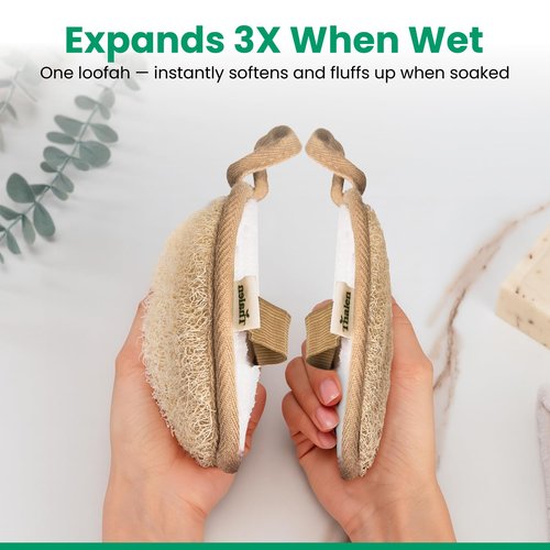 Thalen Natural Loofah Exfoliating Scrubber Body and Face - 3-Pack | Plastic-Free Loofah, No PFAS, Bath Sponge for Women, Shower Scrubber Exfoliator, Face Scrubber for Smooth Skin - Brown Cedar