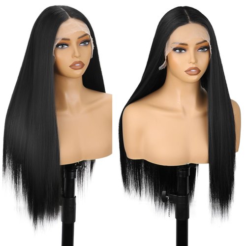 SUKRI Lace Front Wigs for Women Long Straight Synthetic Lace Front 26 Inch Heat Resistant Hair for Daily,Party,Cosplay((1B,T-part Lace)