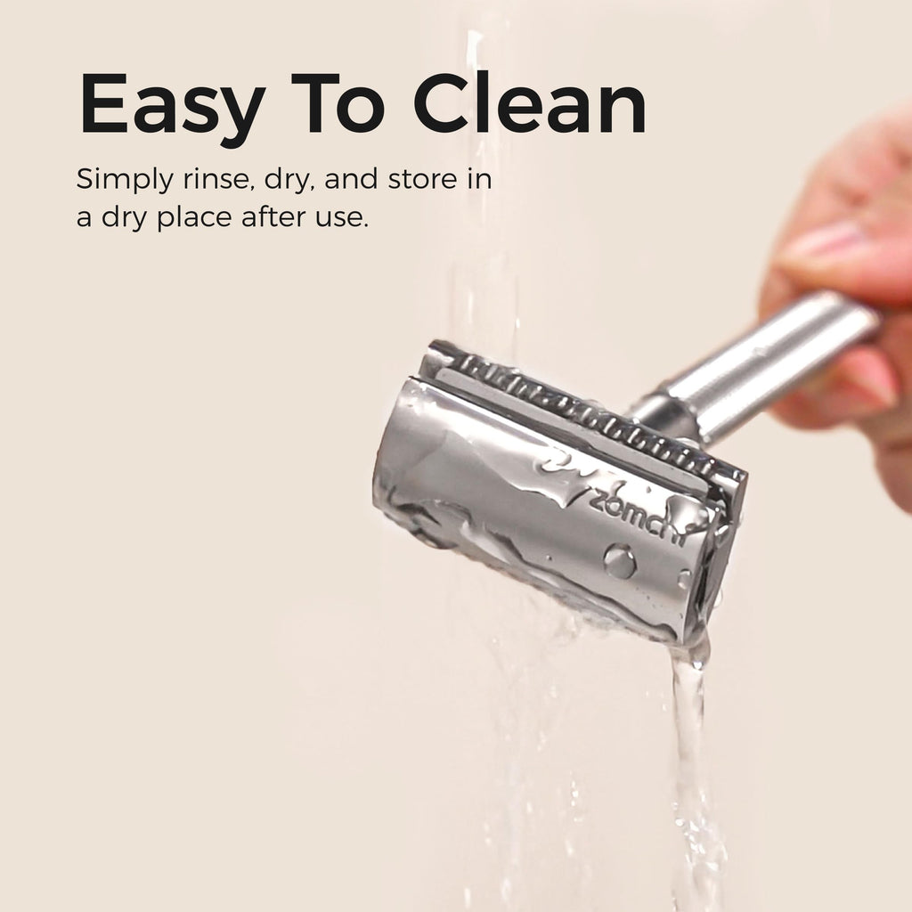 ZOMCHI Double Edge Safety Razor for Men & Women, Metal Razor with 5 Double Edge Safety Razor Blades, Single Blade Razor – Silver
