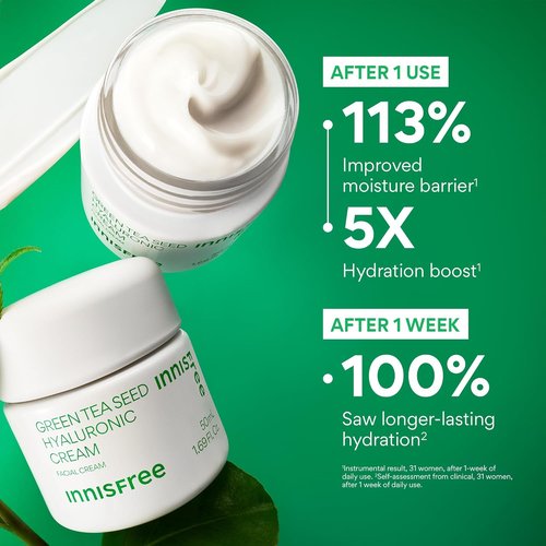 Innisfree Green Tea Seed Hyaluronic Acid Cream - Hydrating Face Moisturizer with Ceramide, Jumbo Size