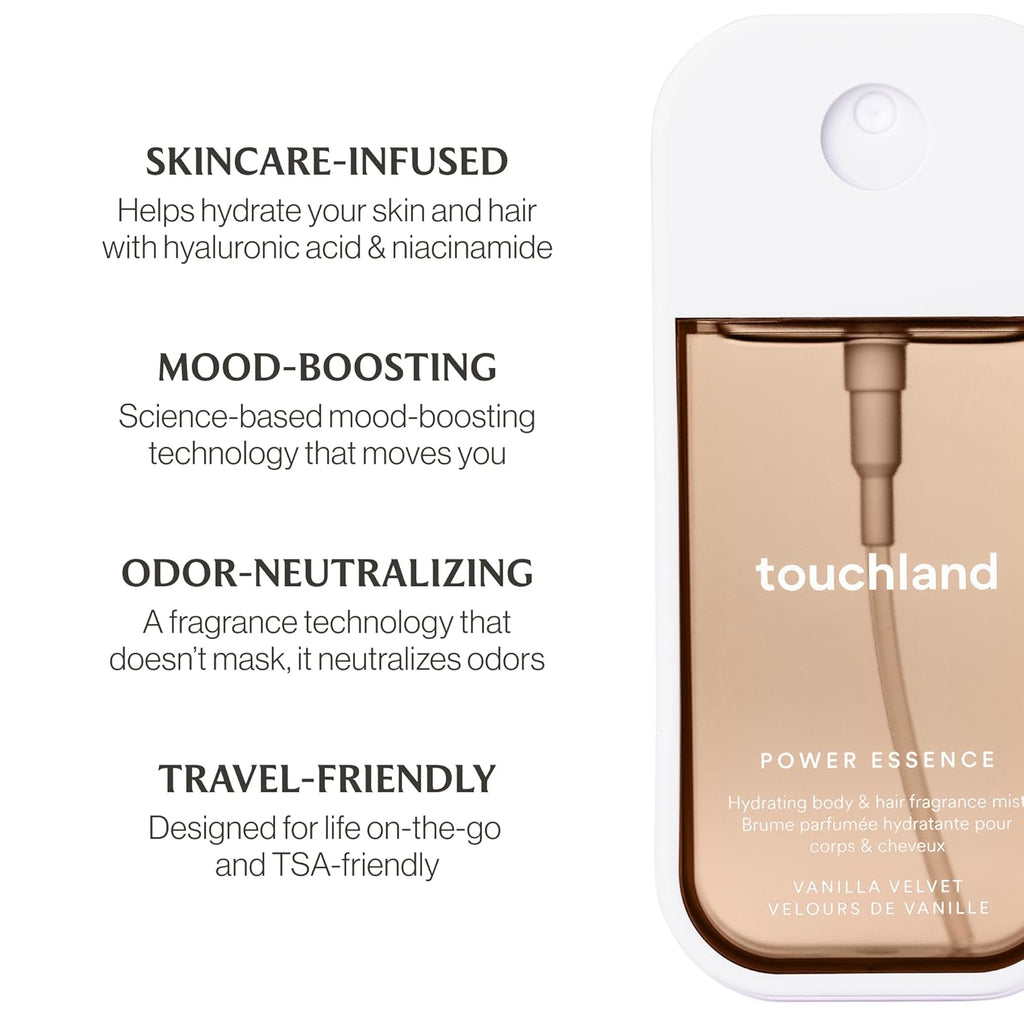 Touchland Sweet Rush - Hydrating Vanilla Velvet Body & Hair Mist | Wild Watermelon Hand Sanitizer Spray - Travel Size Gift Set