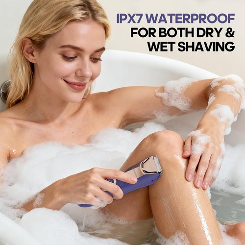 TEENOVA Electric Body Hair Trimmer - 3 in 1 Pubic Trimmer for Men - Bikini Trimmer for Women - No Nick Groin Ball Shaver Razor with Ceramic Blade Heads, Wireless Dock Charging, Wet/Dry Use (Purple)