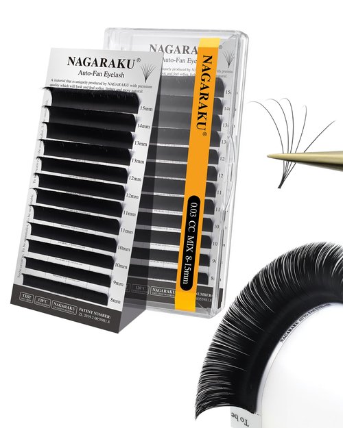 NAGARAKU Easy Fan Eyelash Extensions Volume Lash 0.03 CC Curl 8-15mm Mix Tray Rapid Blooming Faux Mink Cluster Easy Fanning Pestañas Soft Natural Lashes Supplies for Beginners & Professional Salon