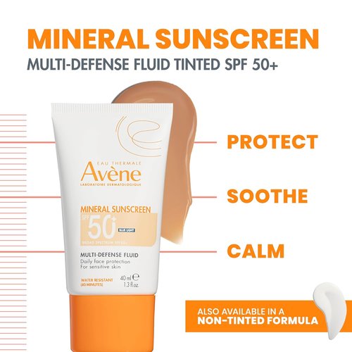 Avène Mineral Sunscreen - Tinted SPF 50+ Fluid for Sensitive Skin | Reef-Friendly, Antioxidant Protection, 1.3 Fl Oz