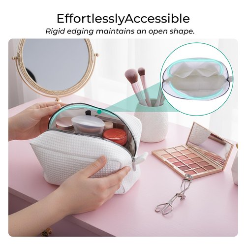 Personalized White Waffle Makeup Bag,Custom Embroidered Initial Cosmetic Pouch for Women,Monogrammed Cosmetic Case,Bridesmaid Gifts (A)