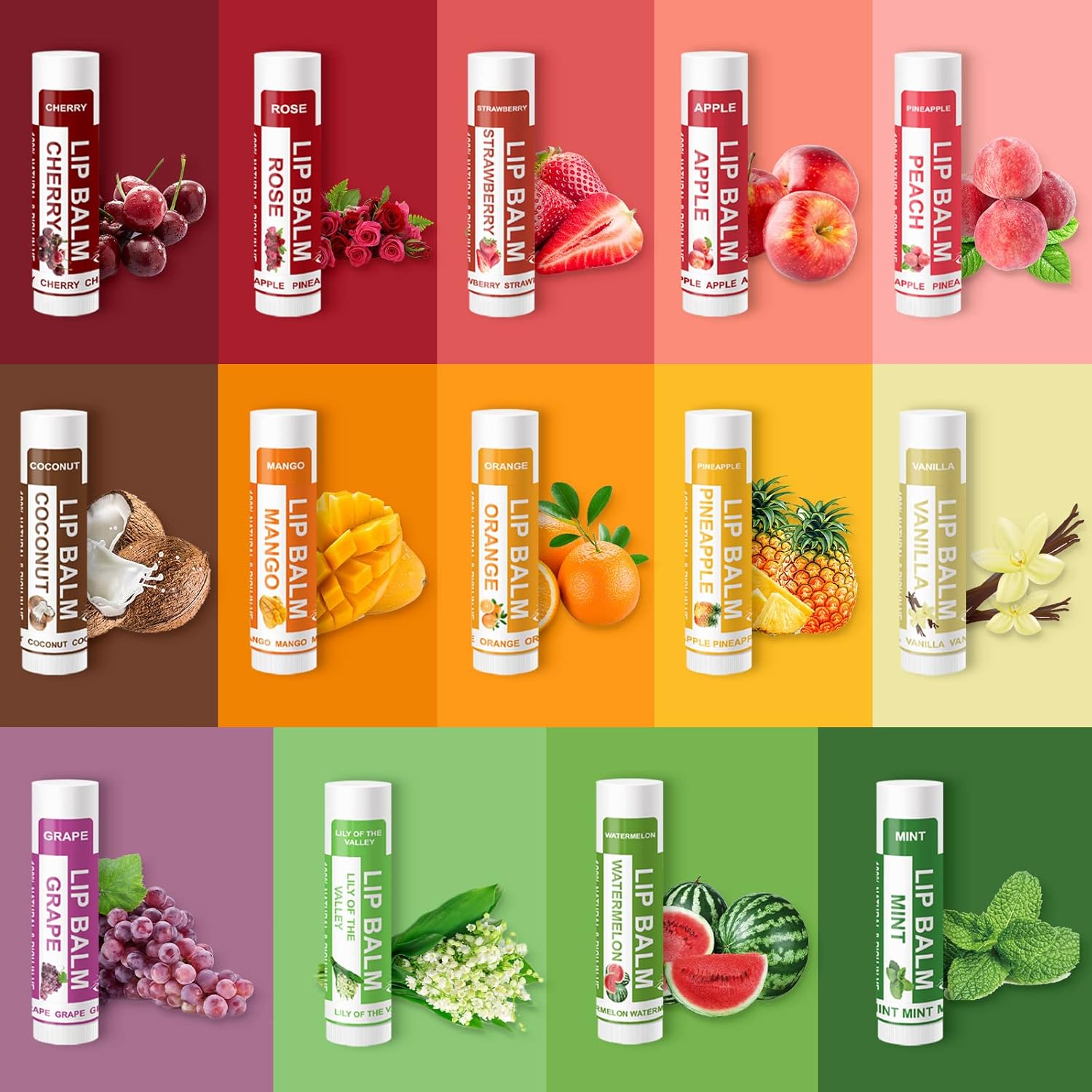 Yopela Natural Lip Balm 14 Pack | Moisturizing & Soothing with Vitamin E & Coconut Oil - 14 Flavors
