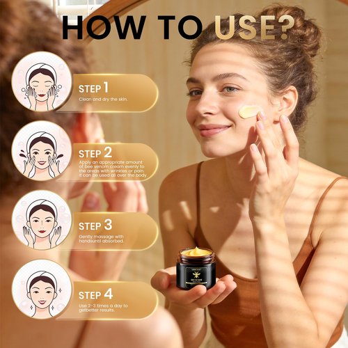 Bee Venom Cream - Natural Bee Venom Skin Treatment Cream - Firming & Wrinkle Reduction, Collagen Boost & Skin Brightening, Moisturizer for Face & Body, All Skin Types, 2.1oz