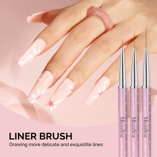 MelodySusie 6pcs Nail Art Brushes Set, Professional Pen Nail Gel Brush, Nail Extension and Builder Brush, Liner Brush 3 Sizes, Fashion Design for Home DIY Salon Use, Rose Gold
