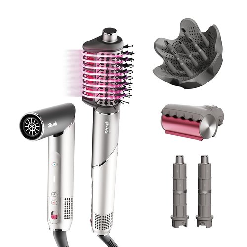 Shark FlexFusion Hair Dryer - Fusion Hair Brush & Diffuser with Auto-Wrap Curlers | Metallic Mist HD642