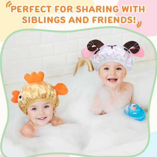 kilofly 4pc Fun Cute Animal Shower Caps for Kids Reusable Waterproof Bath Hat Set